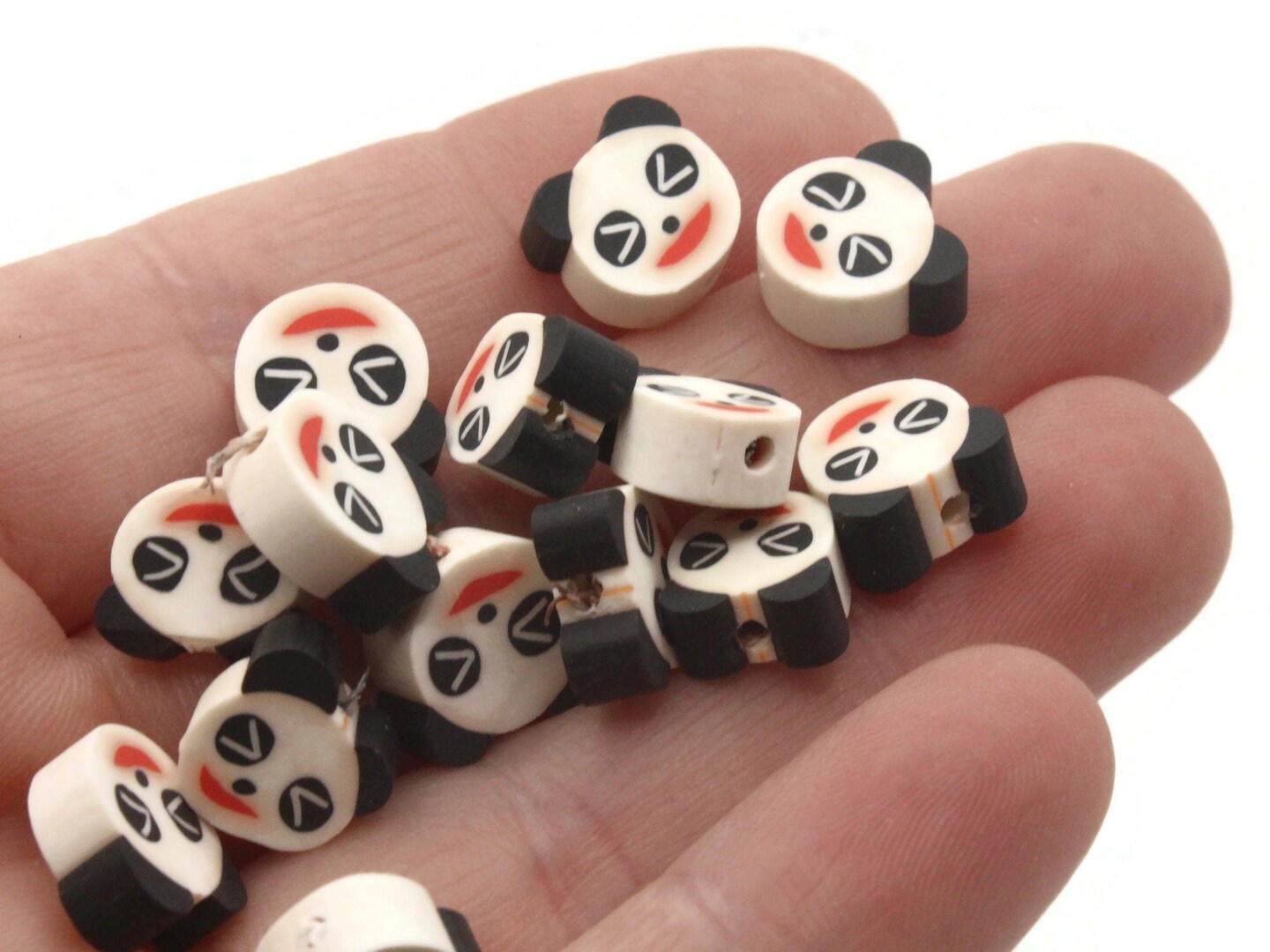 20 Black and White Panda Bear Head Miniature Animal Polymer Clay Beads