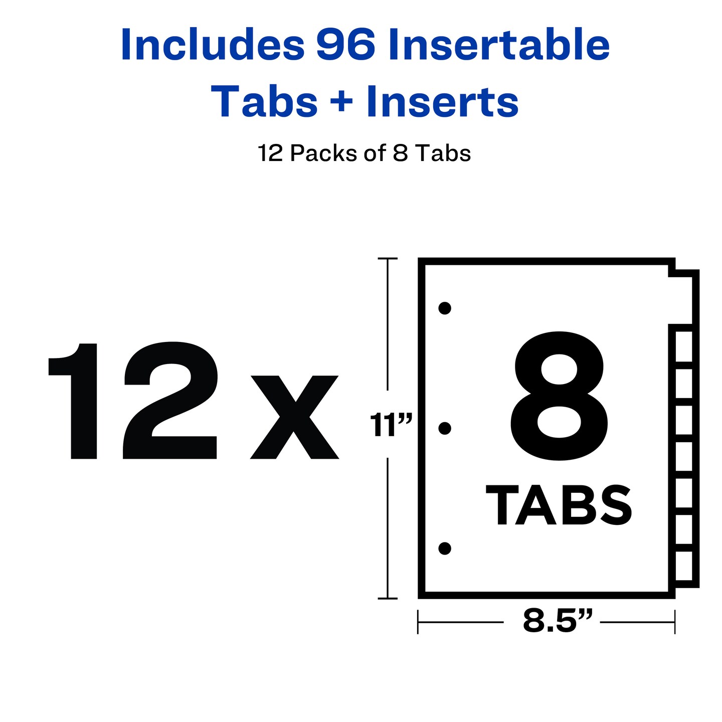 Office Essentials Insertable Plastic Tab Dividers for 3 Ring Binders, 8-Tab Sets, Multicolor Tabs, 12 Sets (21941)