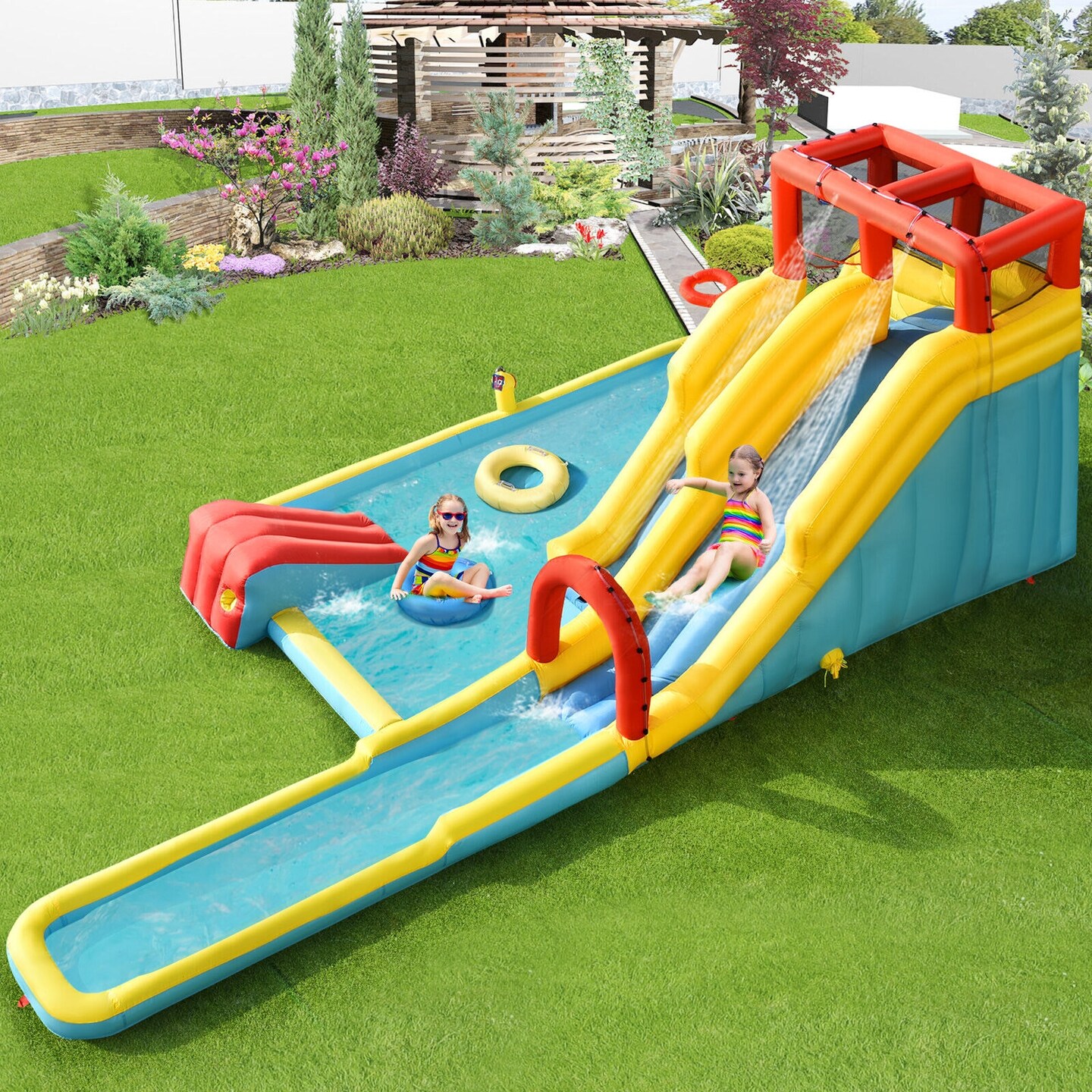 7-in-1 Inflatable Dual Slide Water Park Bounce House