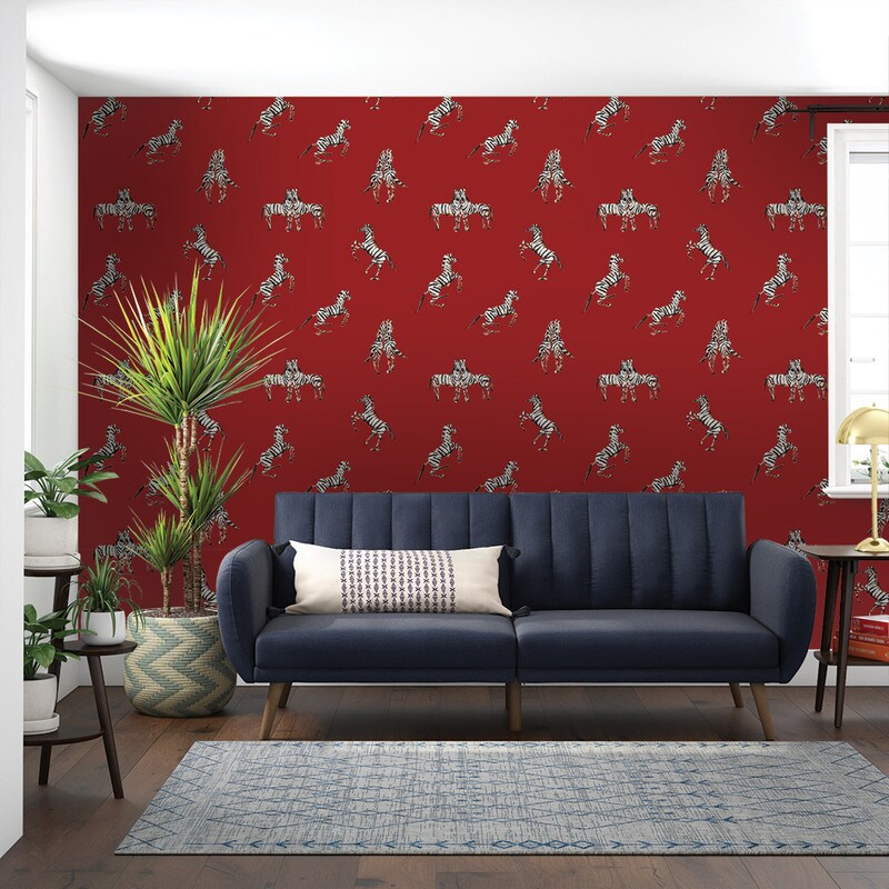 Tempaper Zebras In Love by Novogratz Peel and Stick Wallpaper Red