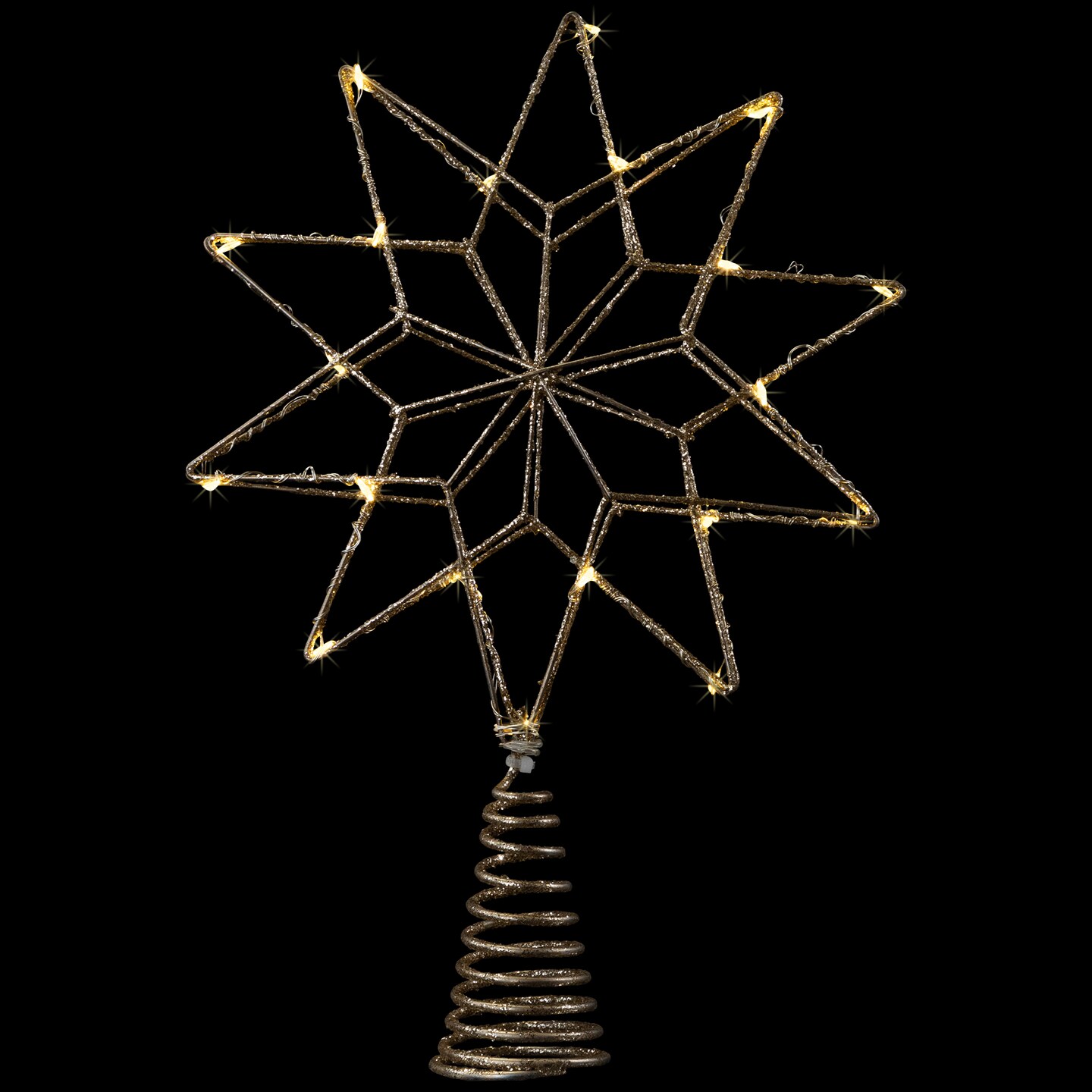 Northlight 12" LED Lighted Glittered Gold Star Christmas Tree Topper, Warm White Lights
