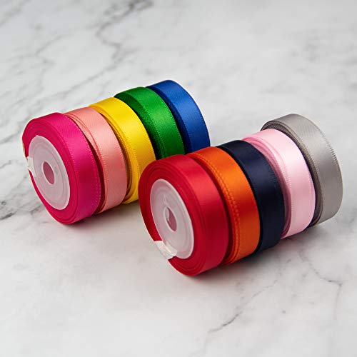 VATIN Solid Color Double Sided Polyester Satin Ribbon 10 Colors 3/8&#x22; X 5 Yard Each Total 50 Yds Per Package Ribbon Set, Perfect for Gift Wrapping, Hair Bow, Trimming, Sewing and Other Craft Projects