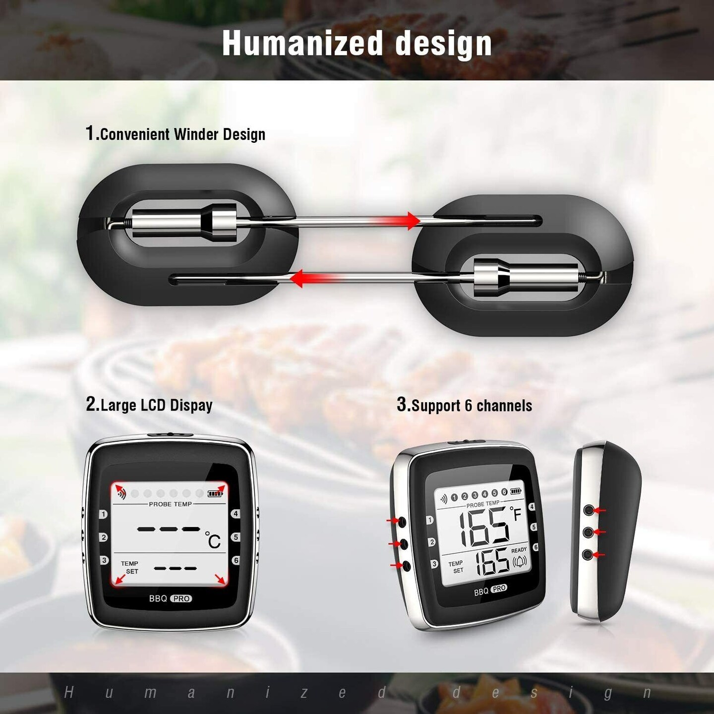 Cooking Digital Thermometer 2 Stainless Probes for BBQ Food Grill