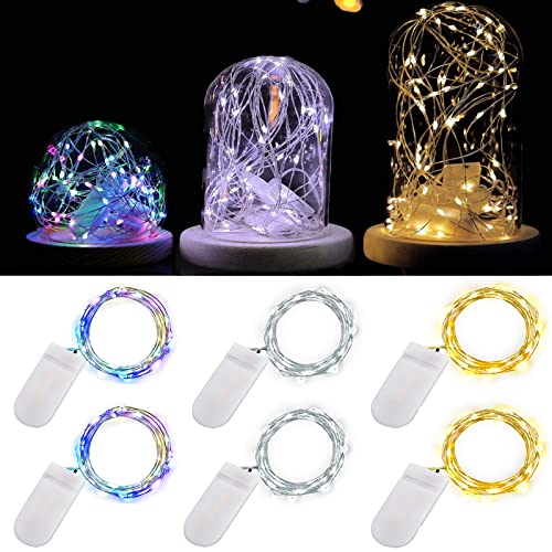 Ostwiki Fairy Lights Battery Operated String Lights, 6 Pack Mini Lights 20 LED 7ft Twinkle Firefly Starry Light for DIY Craft Mason Jar Bedroom Wedding Party Table Christmas Decoration (Mix-Colored)