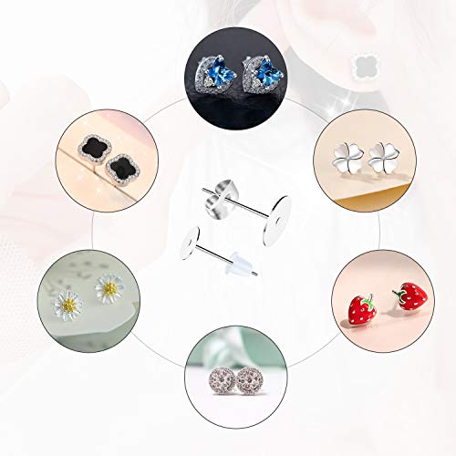 500 Pieces Earring Posts Stainless Steel, Hypoallergenic Flat Pad Earring Studs (4mm, 6mm) with Butterfly and Rubber Bullet Earring Backs for Jewelry Making Findings