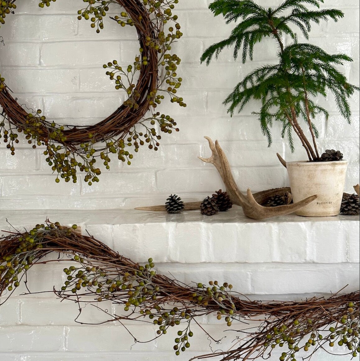 Spring EcoFaux Green Ilex Berry Garland, 6&#x27; artificial natural decoration by Bloomist