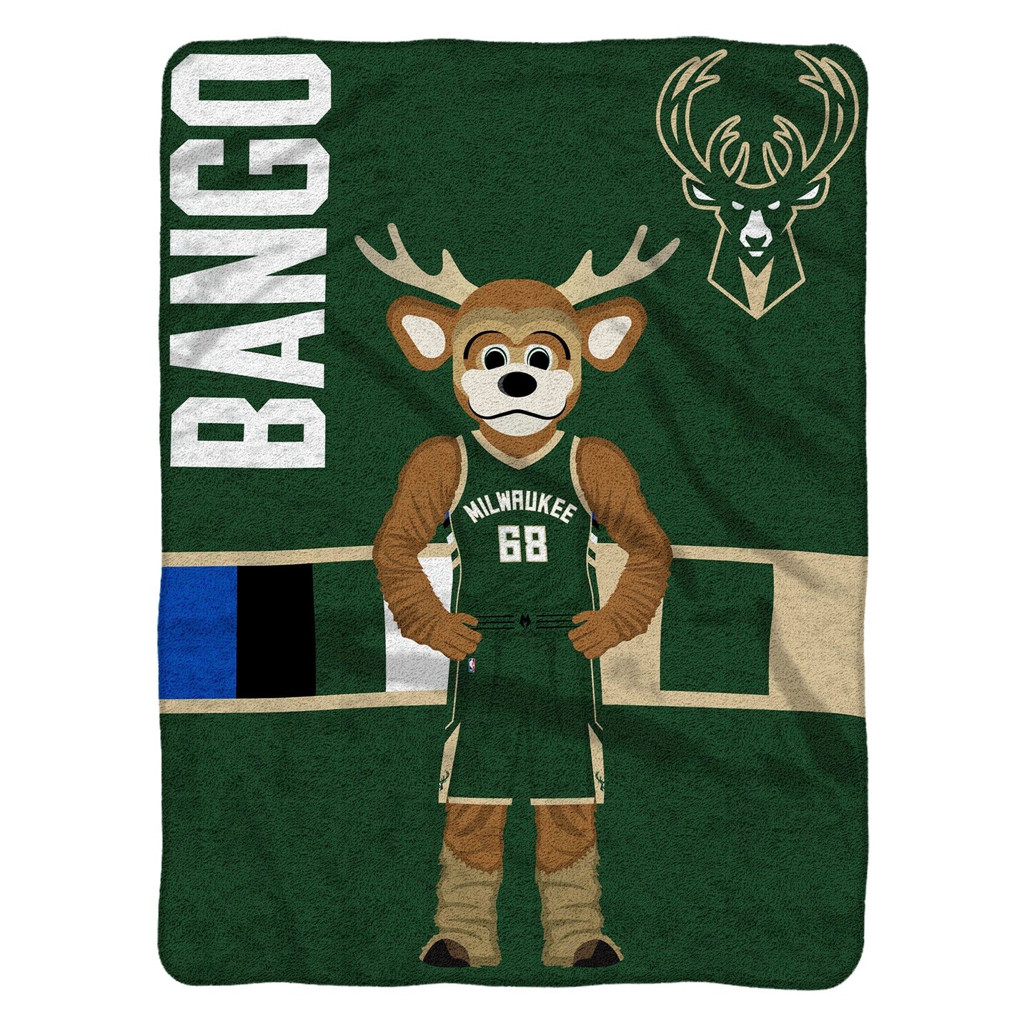 Sleep Squad Milwaukee Bucks Bango Mascot 60” x 80” Raschel Plush Basketball Blanket