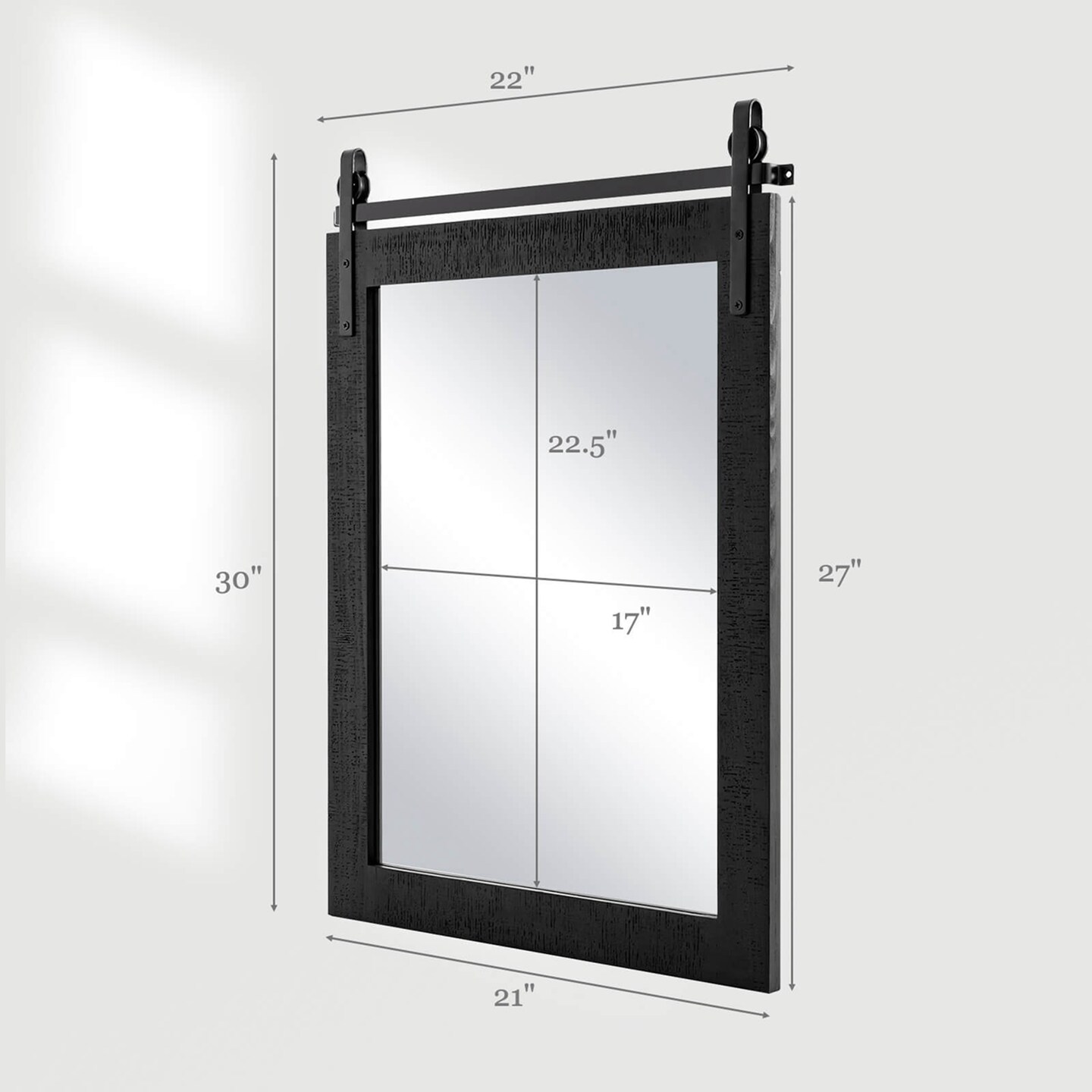 Costway 30&#x27;&#x27;x22&#x27;&#x27; Wall Mount Mirror Decor Vanity Mirror Wood Frame Barn Door Style Black/Walnut