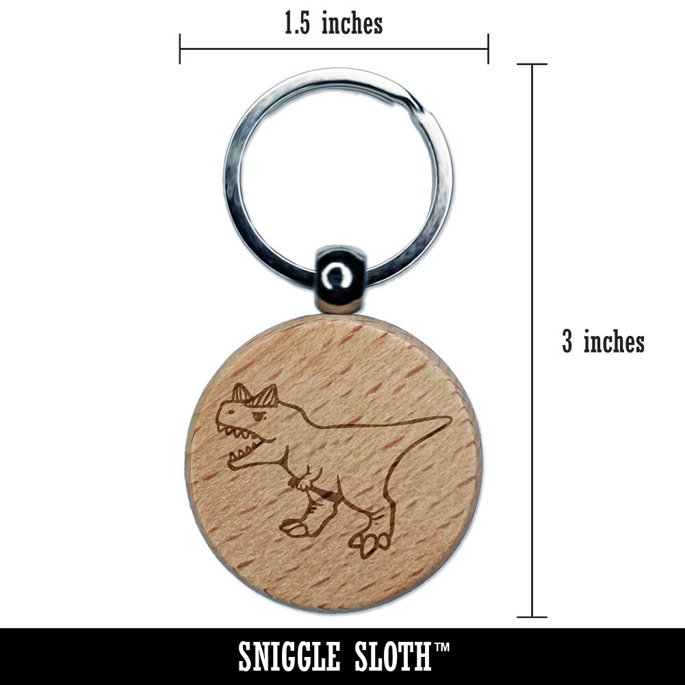 Aggressive Carnotaurus Horned Cretaceous Dinosaur Engraved Wood Round Keychain Tag Charm