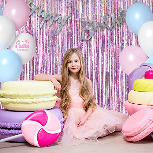 2 Packs Pink Tinsel Curtain Party Backdrop - Foil Fringe Curtain Lilac Pink Party Streamers for Birthdays Girl Princess Bachelorette Euphoria Theme Party Decorations