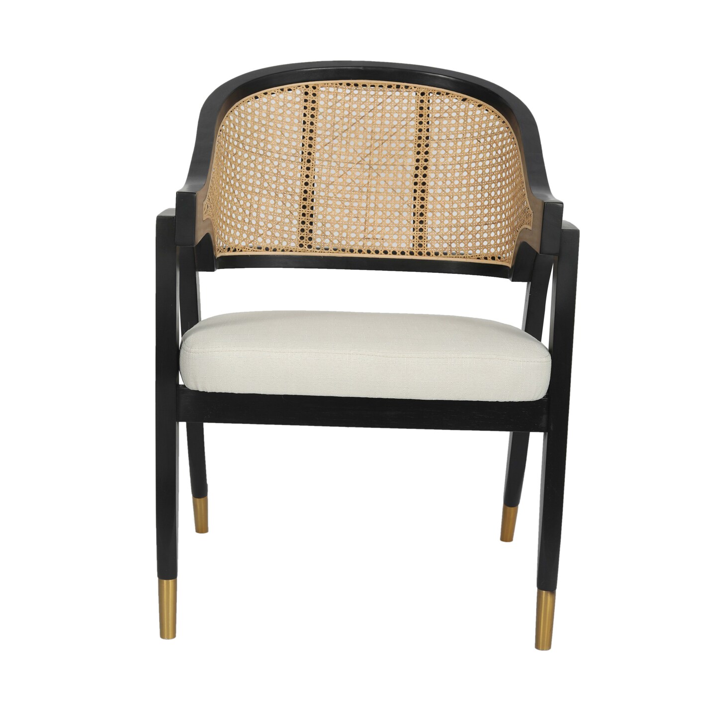 Merrick Lane Bronson Cane Rattan Padded Accent or Dining Chair with Metallic Accented Legs