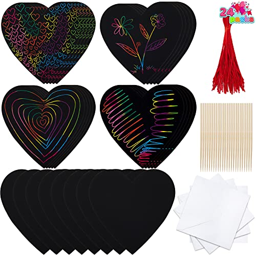 JOYIN 60 Packs Valentines Day Gifts Cards with Scratch Heart for Kids Scratch Paper Magic Color Scratch Heart Rainbow Cards for Valentine Crafts &#x26; Art Classroom Exchange, Valentine&#x27;s Party Favors