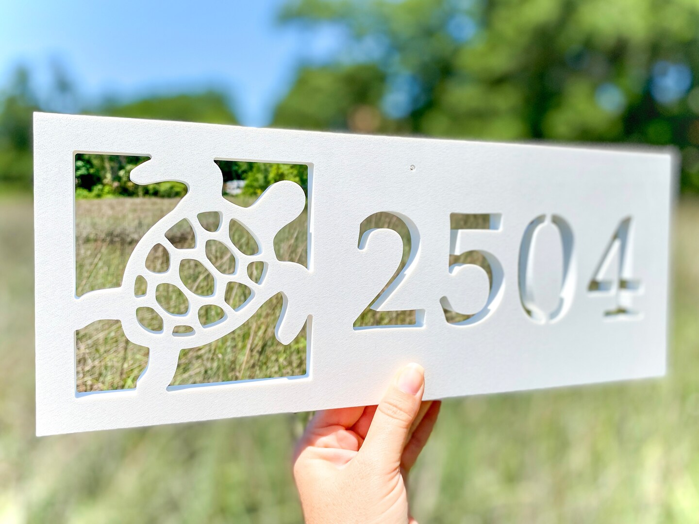 Horizontal Sea Turtle Address Sign, Weatherproof House Numbers, Beach
