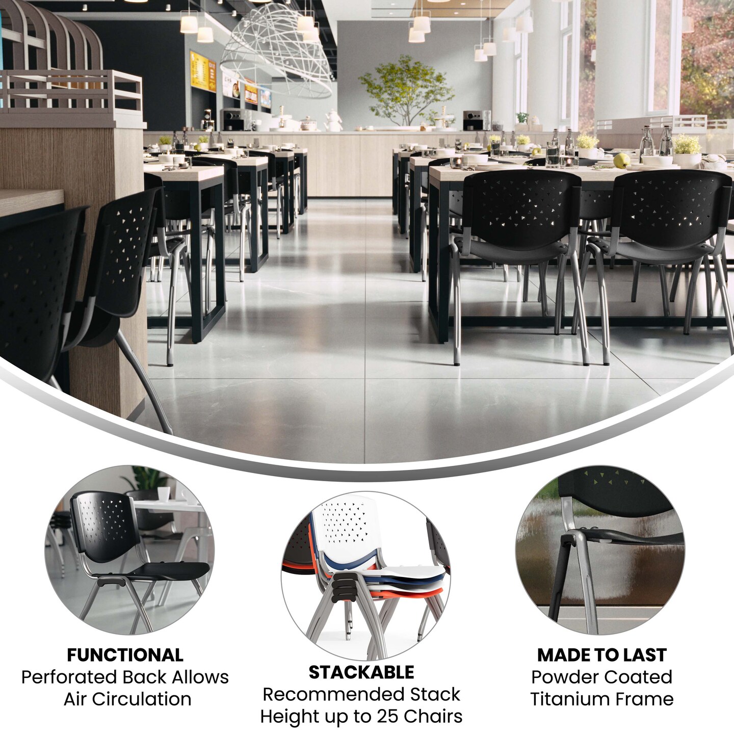 Emma and Oliver Home and Office Plastic Stack Chair with Perforated Back - Guest Chair