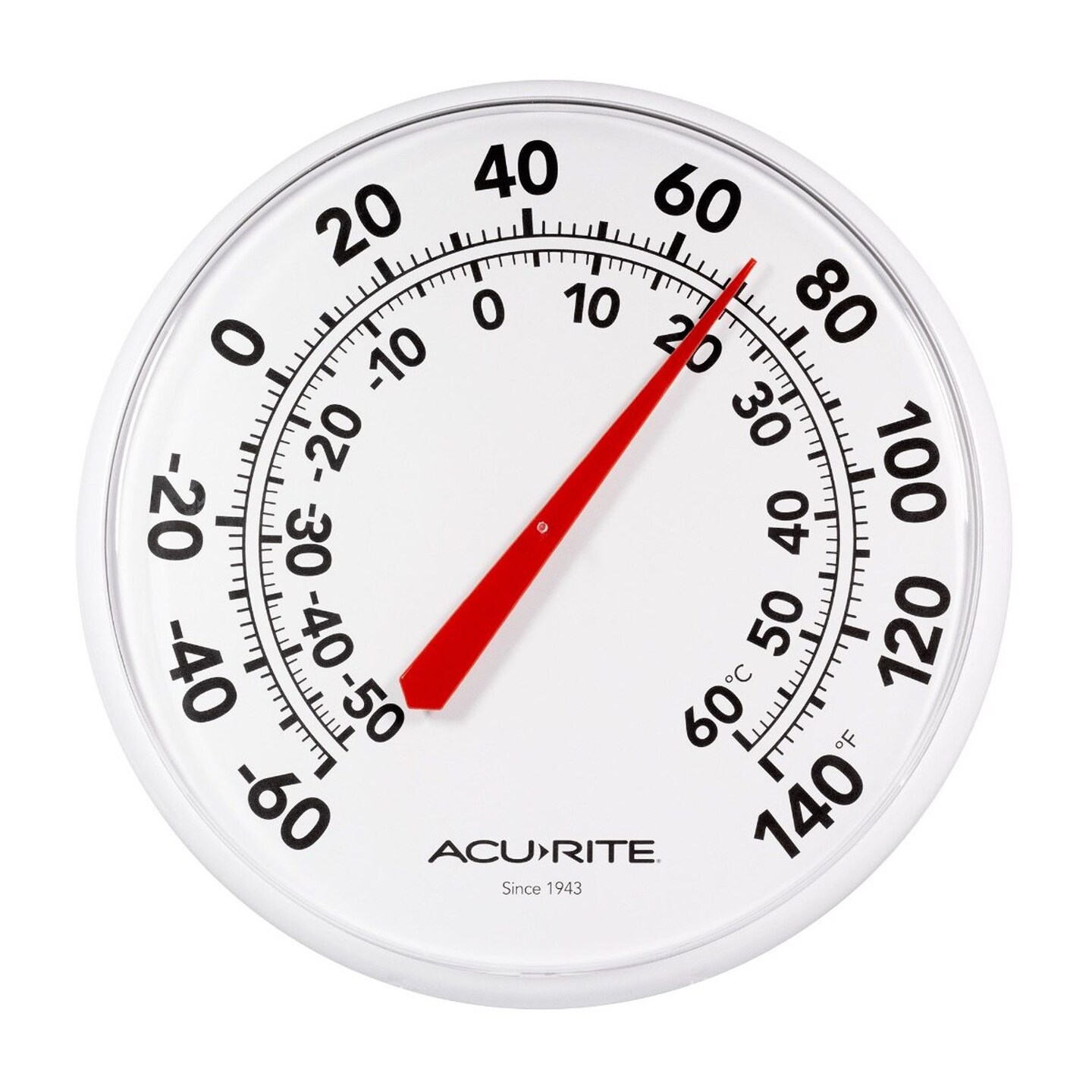 AcuRite Indoor Outdoor Thermometer, 12.5 inches Wall Mount, White with Easy to Read Large Black Numbers