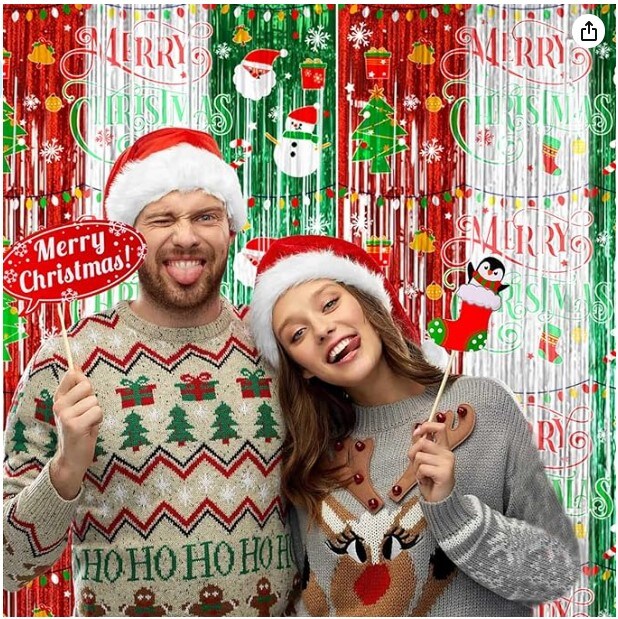 Merry Christmas Foil Fringe Tinsel Curtains Balloons Arch Garland Favors for Kids &#x26; Adults, 98pcs Christmas Decorations Set