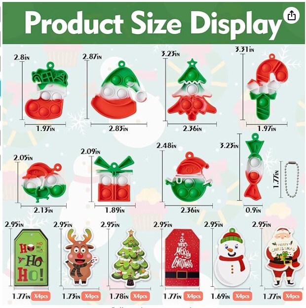 24 Pack Mini Pop Fidget Keychain for Toddler Kids Classroom Gifts - Christmas Party Favors for Kids Gifts for Christmas Stockings