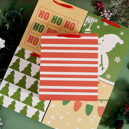JOYIN 18 PCS Christmas Premium Holiday Gift Bags Assorted Sizes Creamy Kraft Style Prints (Small 5.5&#x201D; Medium 9&#x201D; Large 13&#x201D;) for Xmas Party Favors Decoration, Holiday Present Wrap D&#xE9;cor