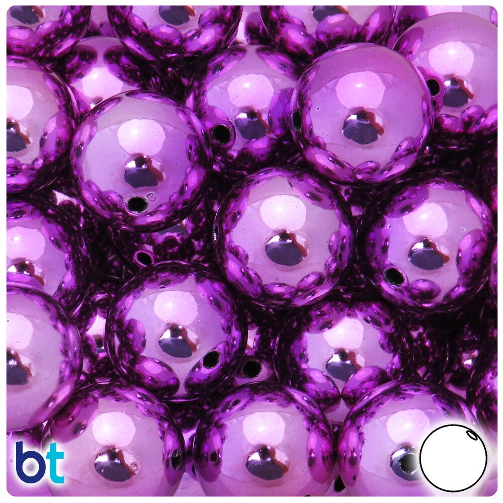 BeadTin Purple Metallic 20mm Round Plastic Craft Beads (10pcs)