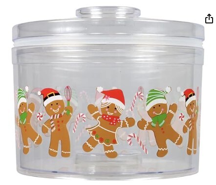 4 Pack Decorative Christmas Holiday Themed Plastic Containers Jars with Stackable Lids for Cookies, Snacks, Candies, Treats Gnomes, Gingerbread Men, Snowmen, Santa Claus