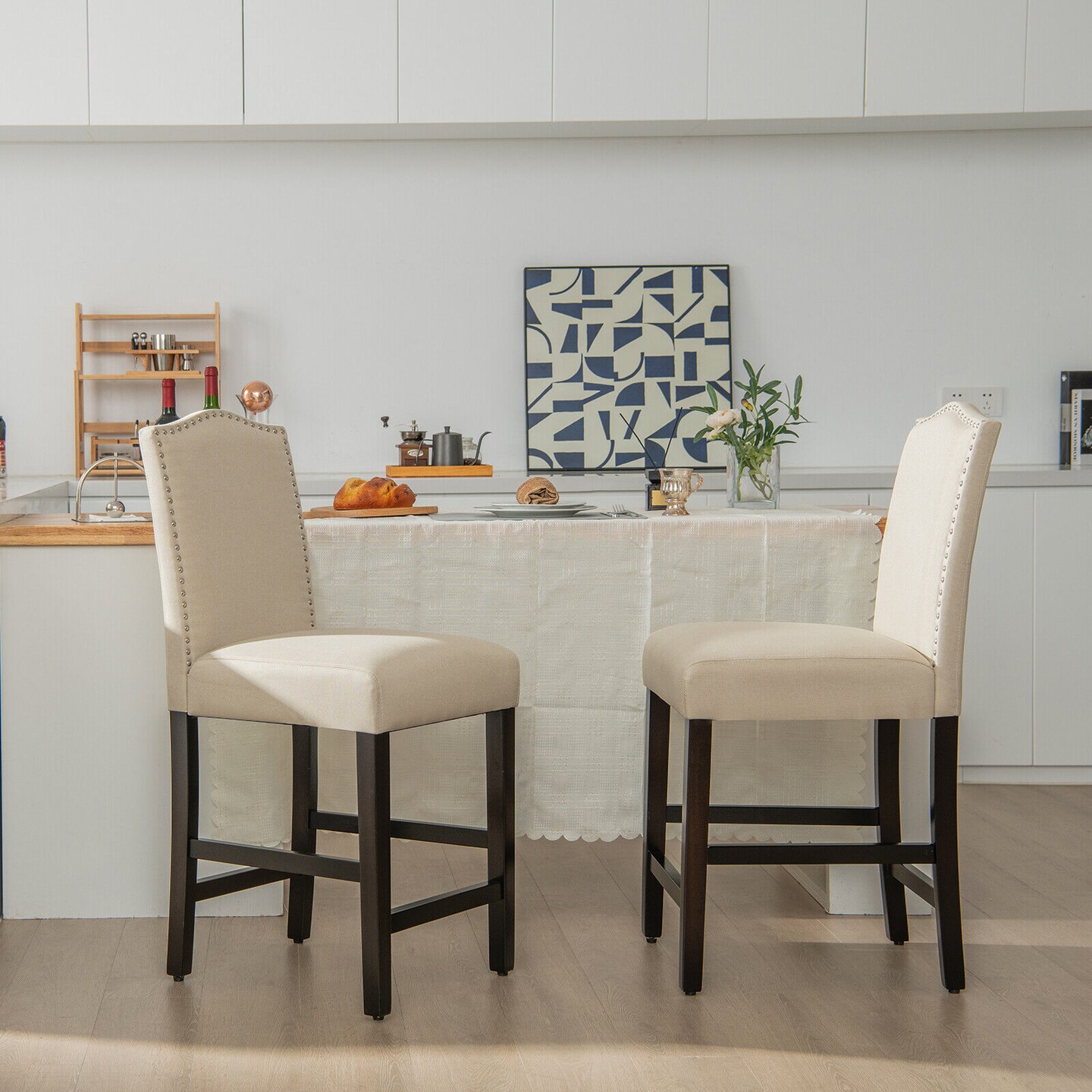 Fabric Nail Head Counter Height Dining Side Chairs Set of 2