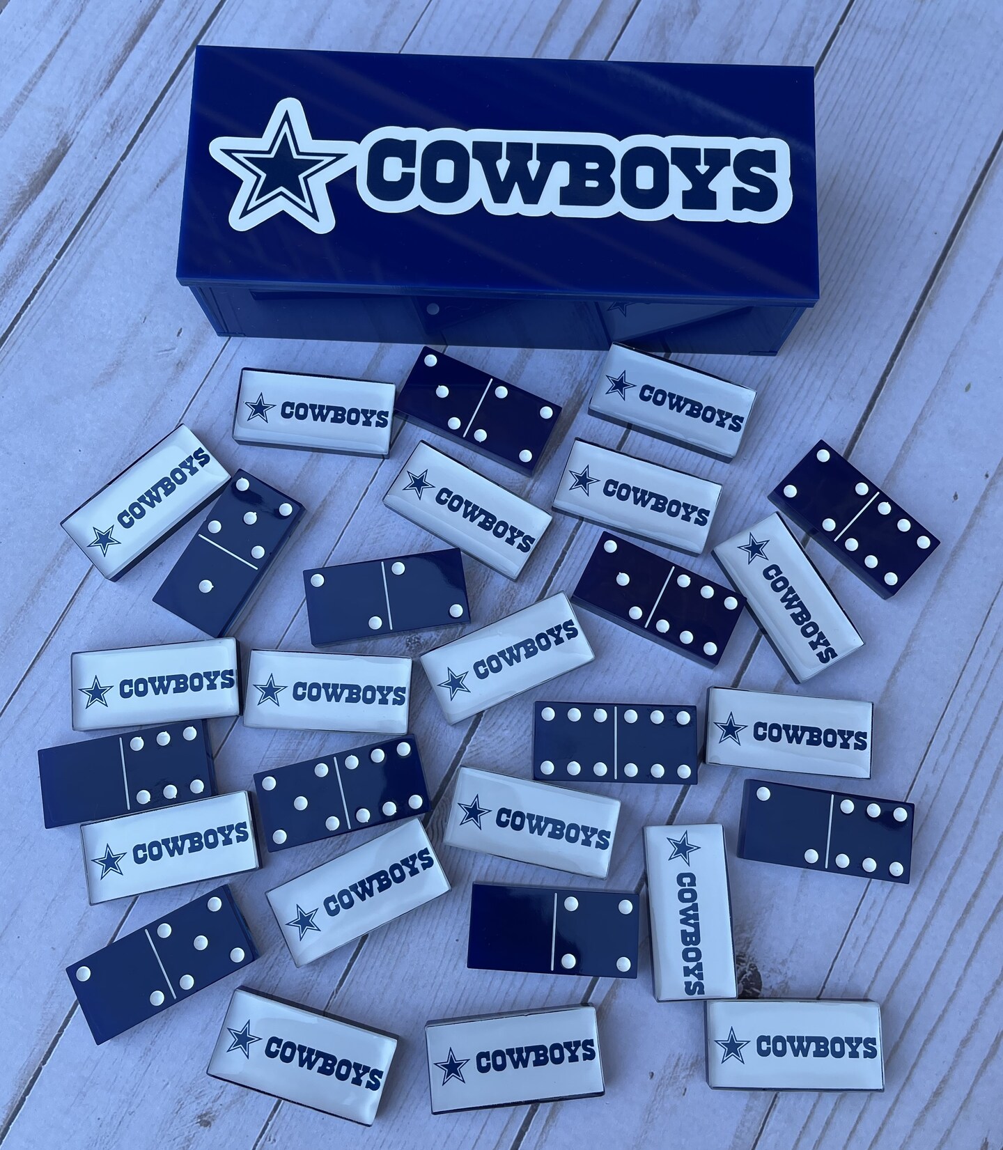 Custom Dominoes /Custom Dallas Cowboy Dominoes/ Professional Sized Dominoes buying / Epoxy Dominoes / Free Shipping / House Warming/ Custom Gift