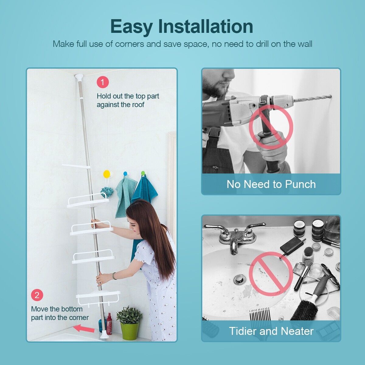 Easy Bathroom Organization: 4-Shelf Shower Caddy with Tension Pole 