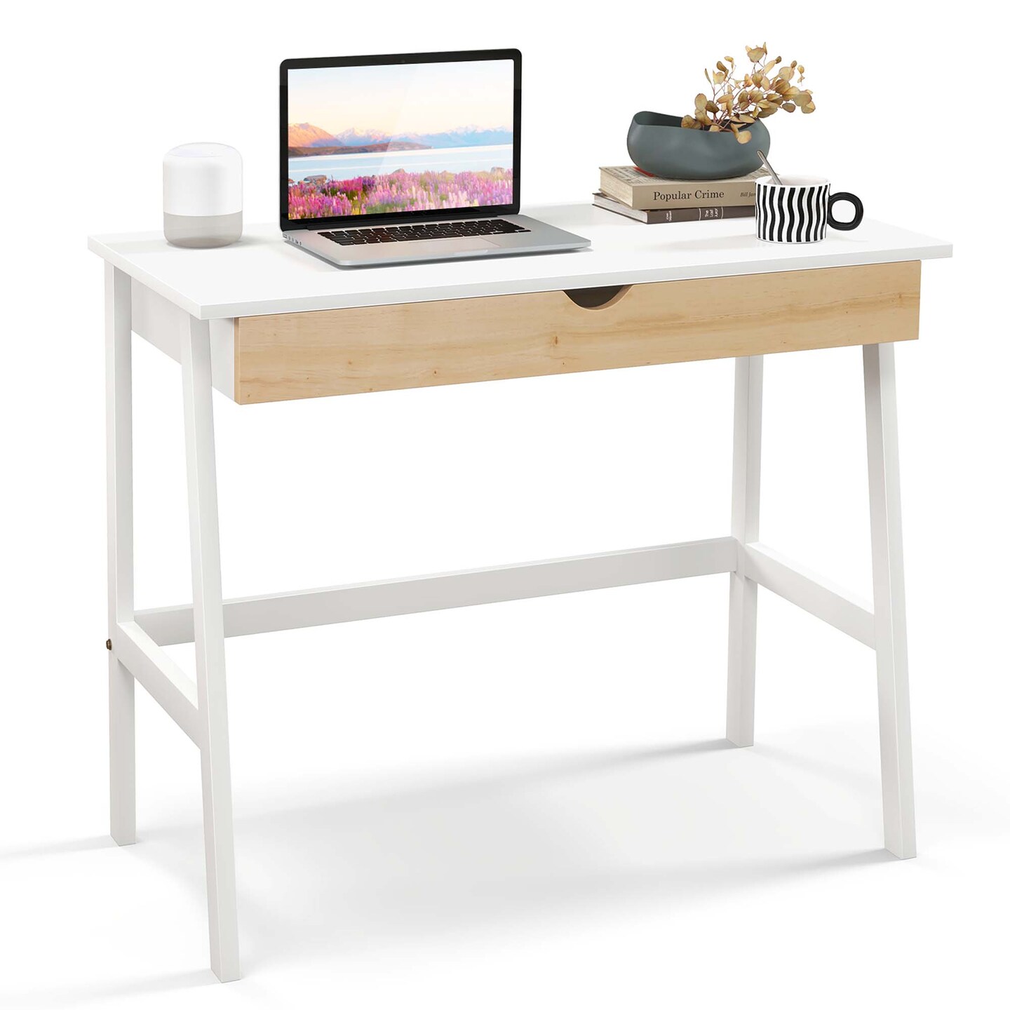 Costway Computer Desk Wooden Workstation Vanity Table w/ 1 Drawer ...