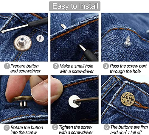 32 Sets Jeans Buttons Replacement, 17 mm and 20mm No-Sew Removable