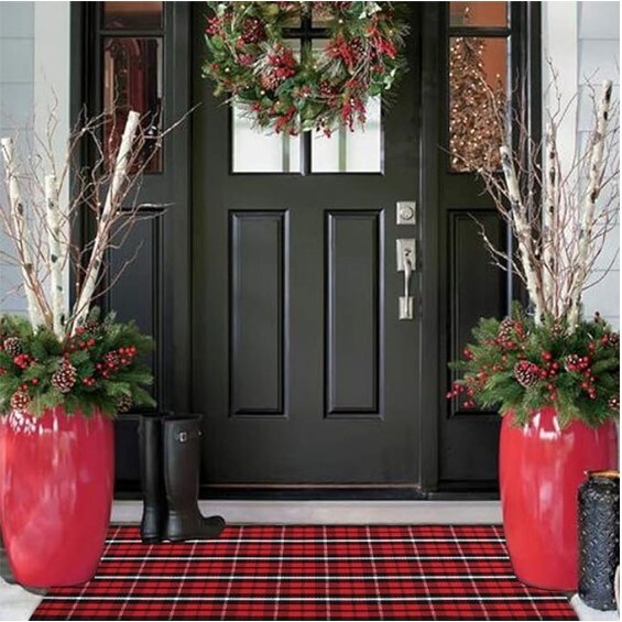 Outdoor Christmas Door Mat 24&#x22;X51&#x22;,Red/Black Buffalo Plaid Rug,Washable Cotton Hand-Woven Layered Door Mats,Reversible Outdoor Christmas Decoration for Front Porch,Entryway,Kitchen