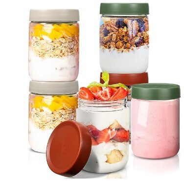 Overnight Oats Containers with Lids, 6 Pack (20 oz) Leak Proof Glass