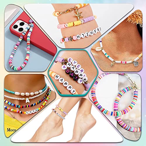 Flat Clay Beads for Jewelry Bracelet Making Kit, 6mm Flat Polymer Heishi Beads DIY Arts and Crafts Kit with Smiley Face Letter Bead,Gifts Toys for Girls Age 6-12