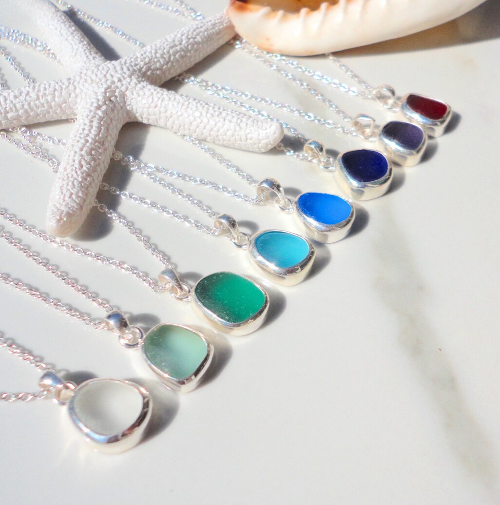 Sea Glass Pendant Necklace Petite Sterling Silver Pendant Beach Glass Jewelry Ocean Necklace for Mermaids Birthday Gift for Her Teacher Gift
