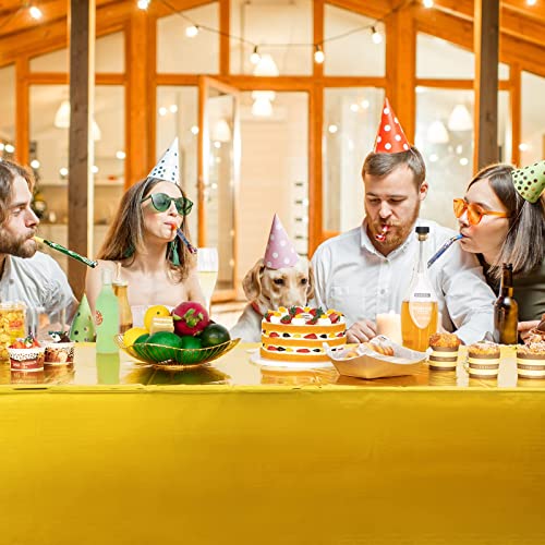 3 Pieces Foil Party Rectangular Table Covers Table Cloth 54 x 108 Inch Shiny Plastic Waterproof Tablecloth Party Table Cover for Wedding Anniversary Engagement Party (Gold)