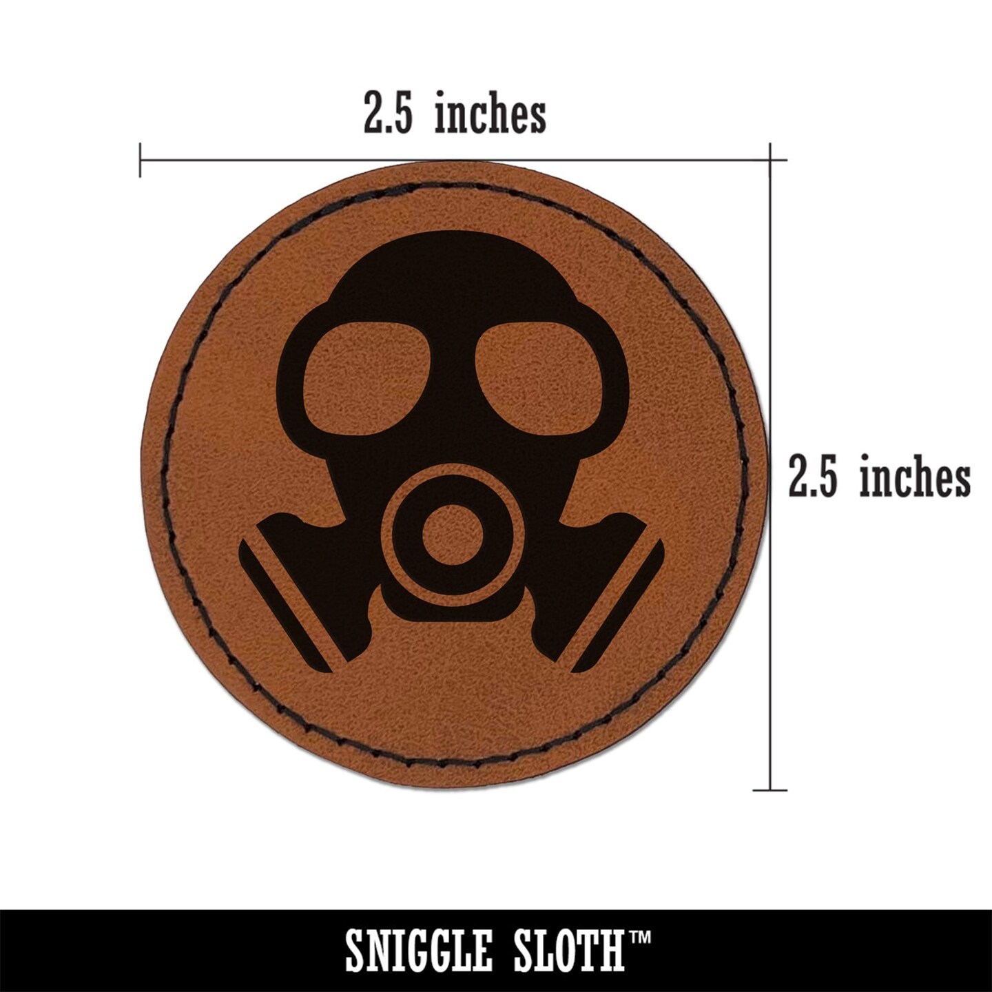 Chemical Gas Mask Ventilator Pandemic Round Iron-On Engraved Faux Leather Patch Applique - 2.5&#x22;