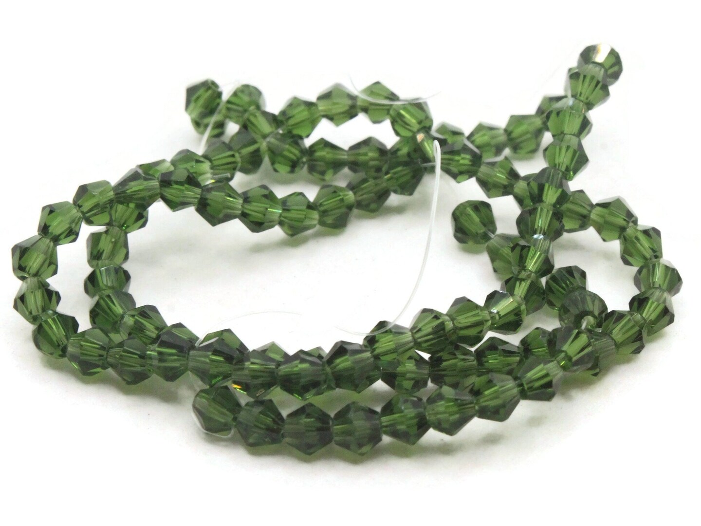 95 4mm Dark Green Glass Faceted Bicone Beads