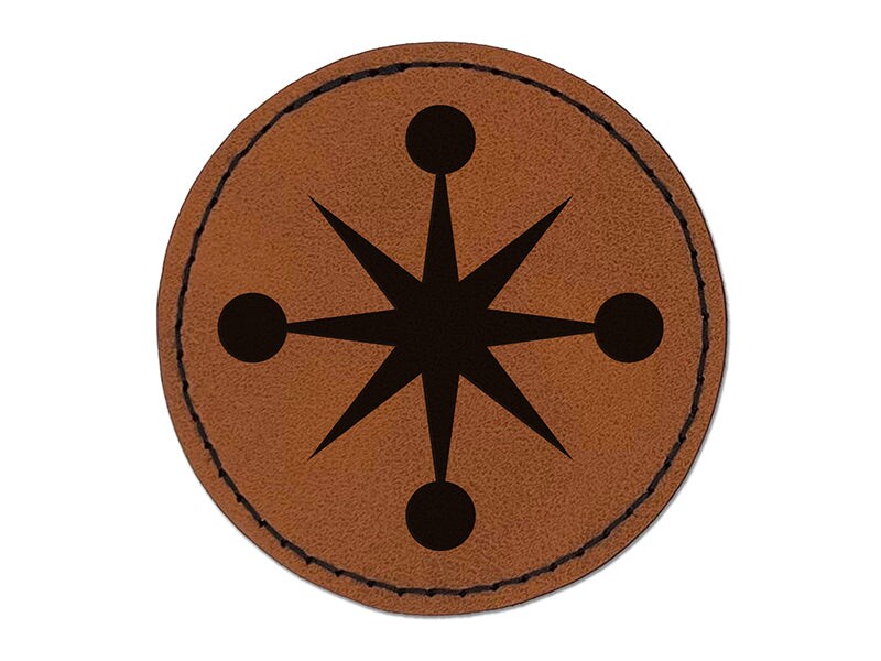 Retro Star Jacks Round Iron-On Engraved Faux Leather Patch Applique - 2.5&#x22;
