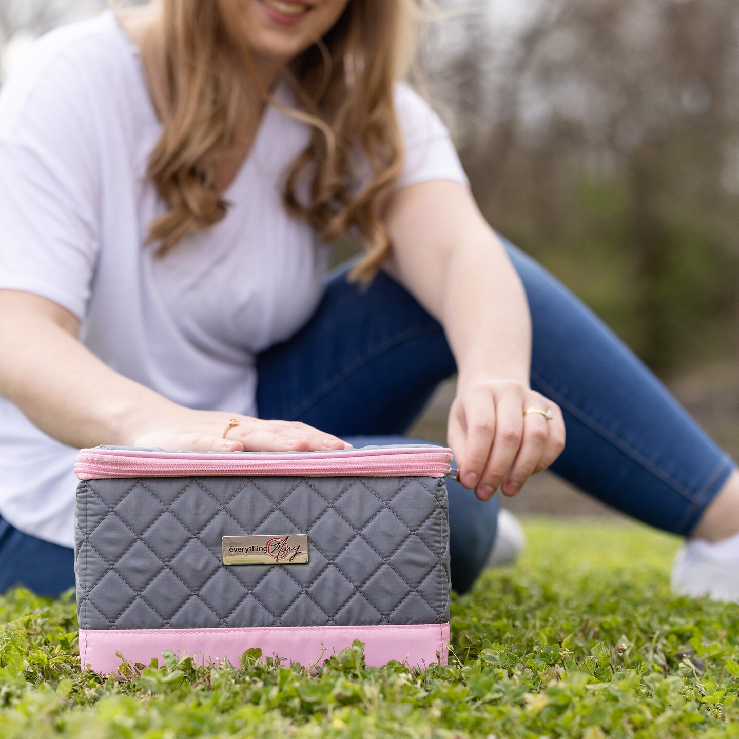 Collapsible Sewing Kit Organizer Box, Pink & Grey