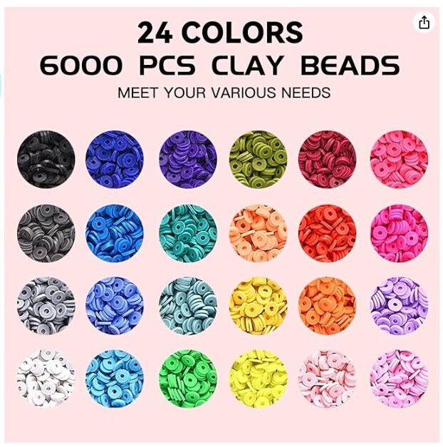 7200 Pcs Clay Beads for Bracelet Making Kit for Kids,DIY Friendship Flat Polymer Heishi with Charms and Elastic Strings,Christmas Jewellery Making Kit Bracelets and Necklace