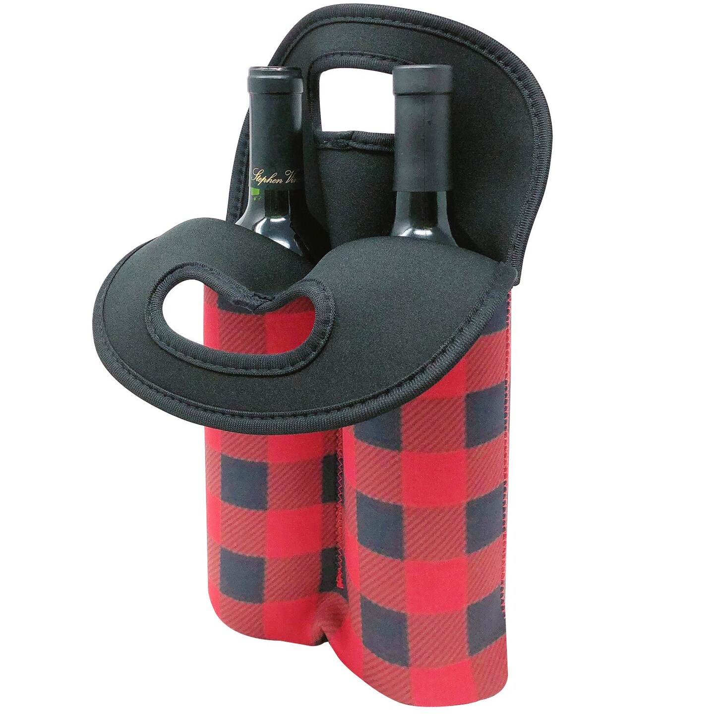 Wrapables Insulated Neoprene Wine Tote, Two Bottle / Red Checkers