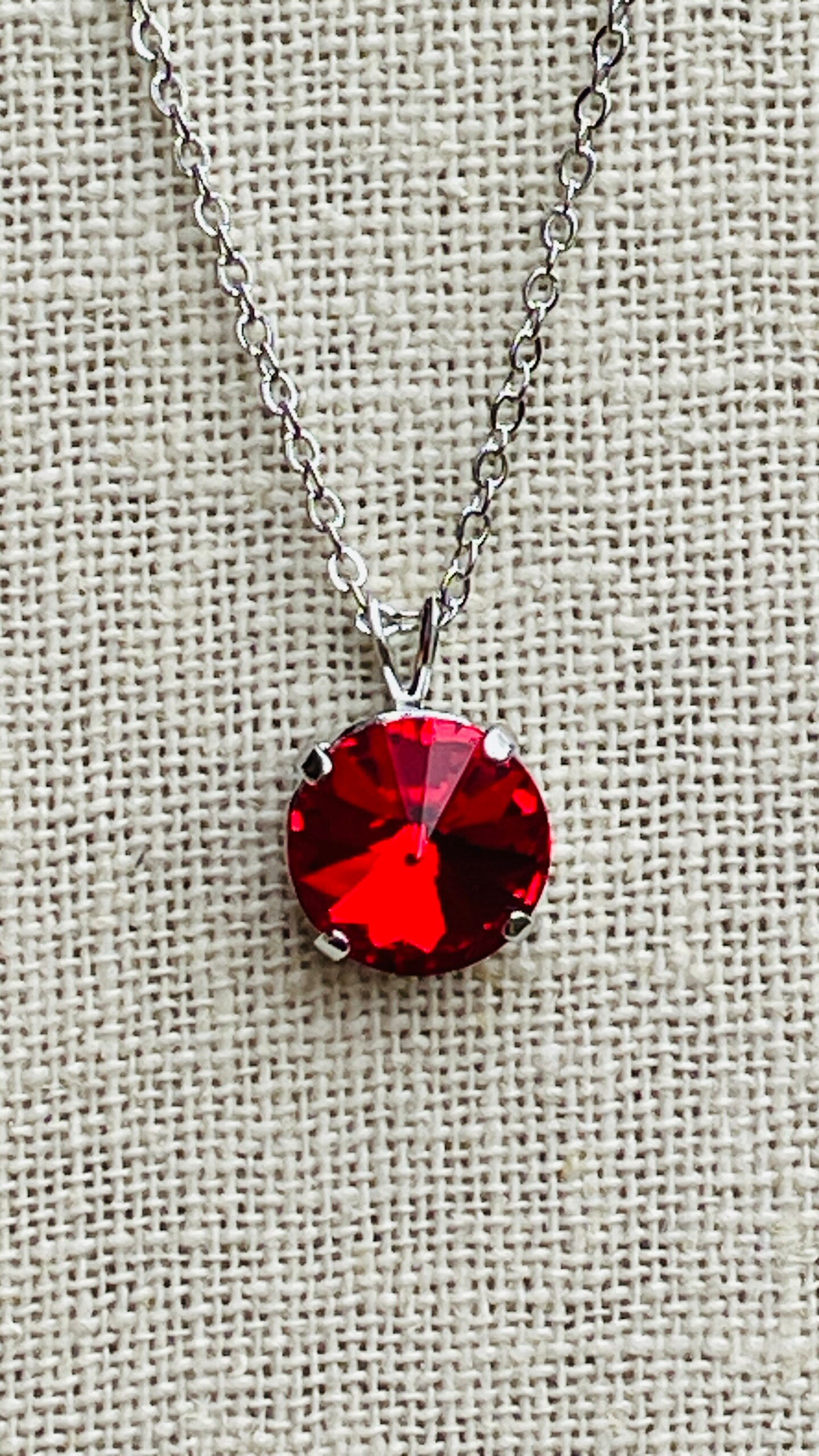 Silver Sparkling Grandeur Ruby Red Pendant