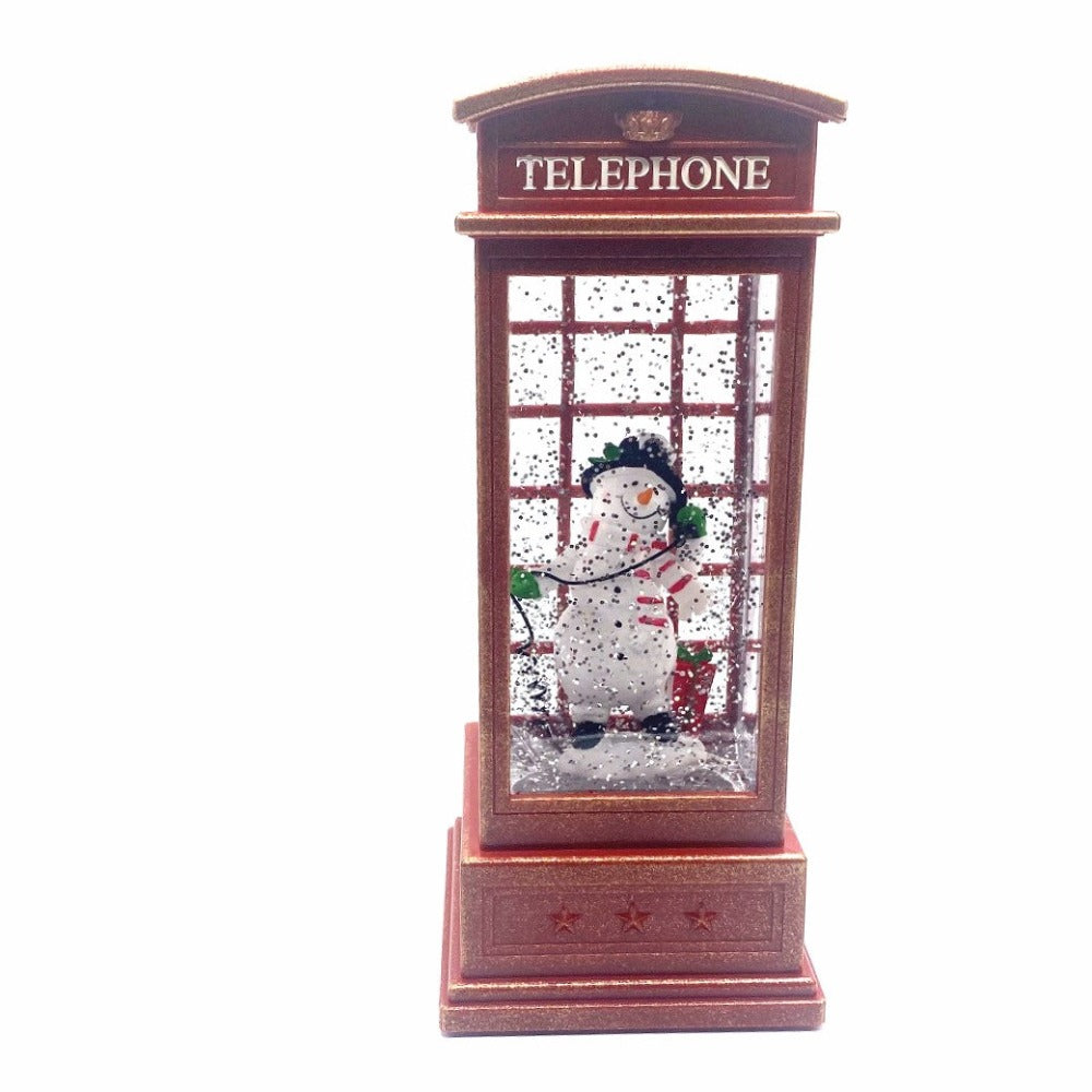 Snow Globe Snowman Inside Telephone  Booth
