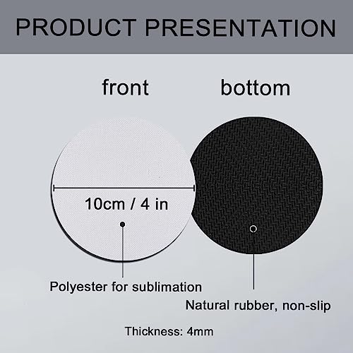 50 Pieces Sublimation Blank Cup Coasters Bulk, 4x4 Inch Round Blank Cup Mat Rubber for Sublimation Transfer Heat Press Printing DIY Crafts