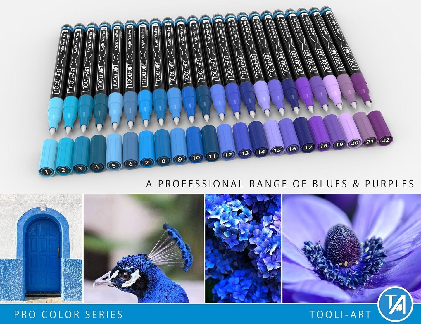 Acrylic Paint Pens - 22 Assorted Blue and Purple Pro Color Series