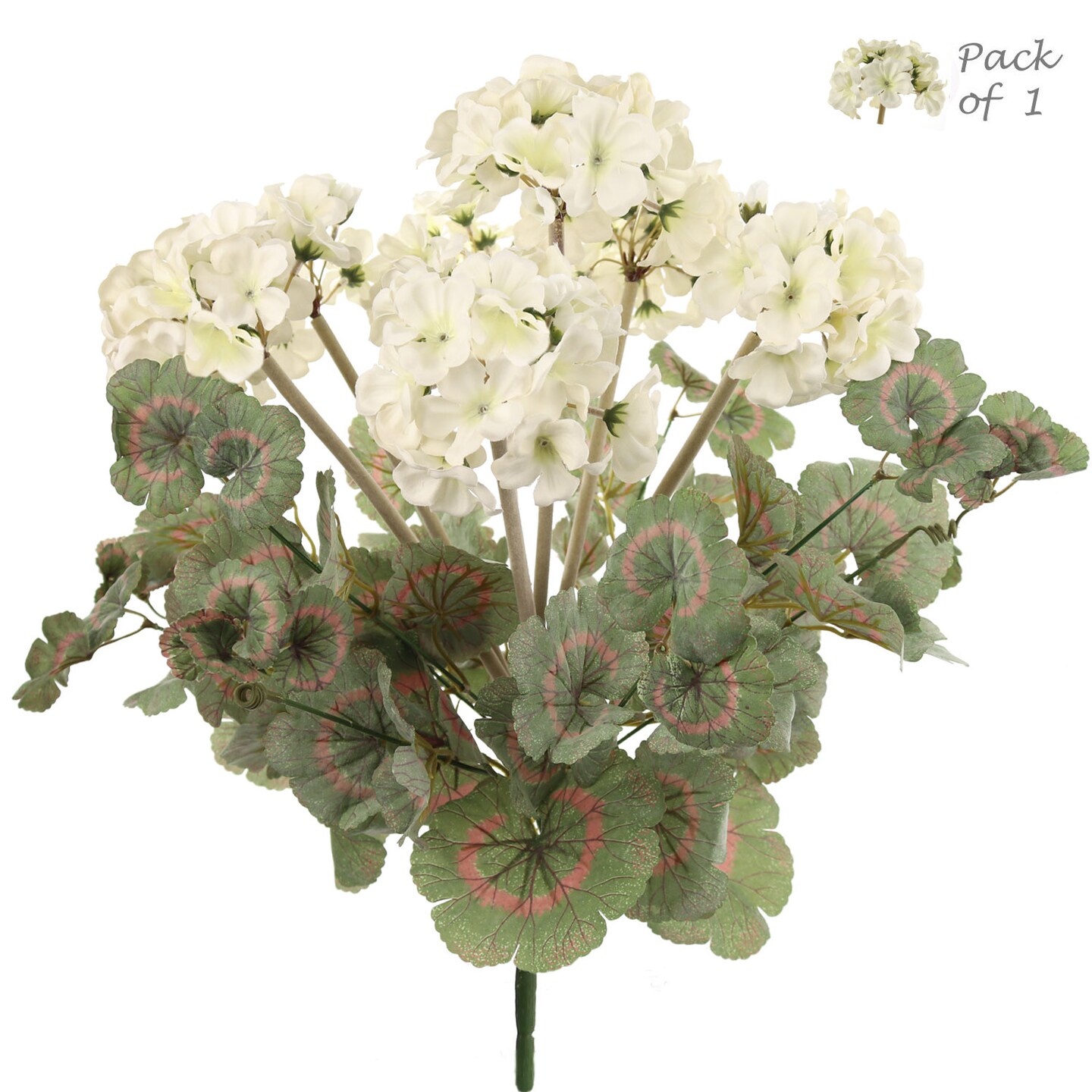 White Geranium Bush 7 Silk Blooms, 18Inch UV Resistant, Indoor