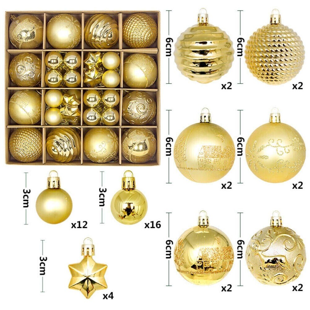 Gold 44Pcs Mixed Christmas Balls for Tree Ornament and Home Decoration