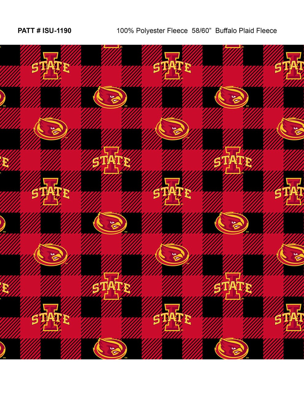 Sykel Enterprises-Iowa State University Fleece Fabric-Iowa State Cyclones Buffalo Plaid Fleece Blanket Fabric-Sold by the yard