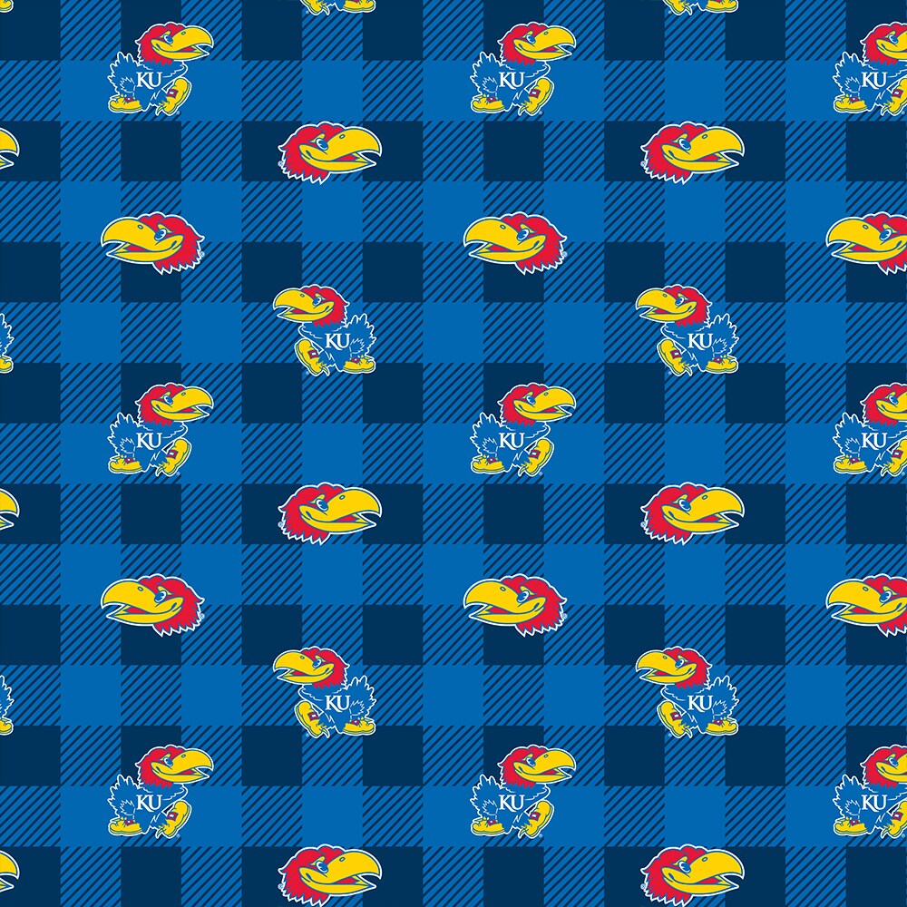 Sykel Enterprises-University of Kansas Fleece Fabric-Kansas Jayhawks Buffalo Plaid Fleece Blanket Fabric-Sold by the yard