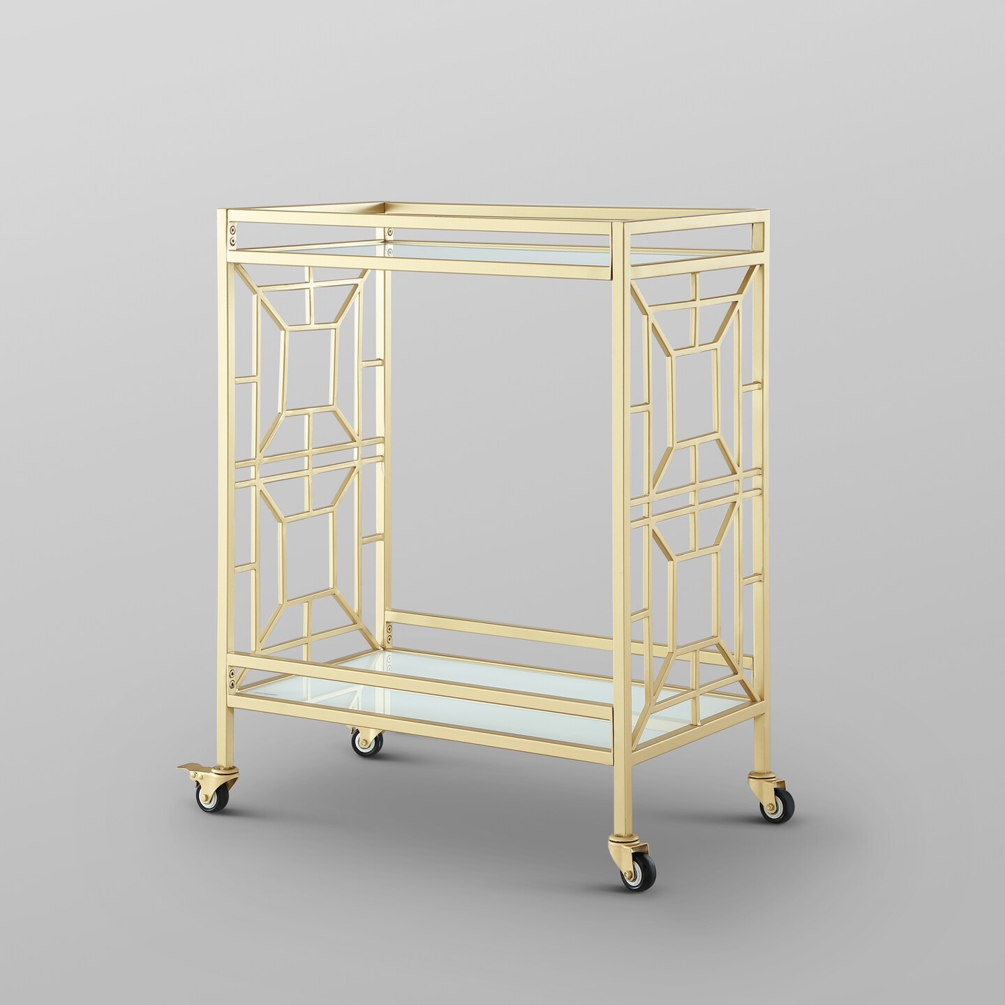 Mimi Glass Shelf Caster Leg Metal Bar/Serving Cart