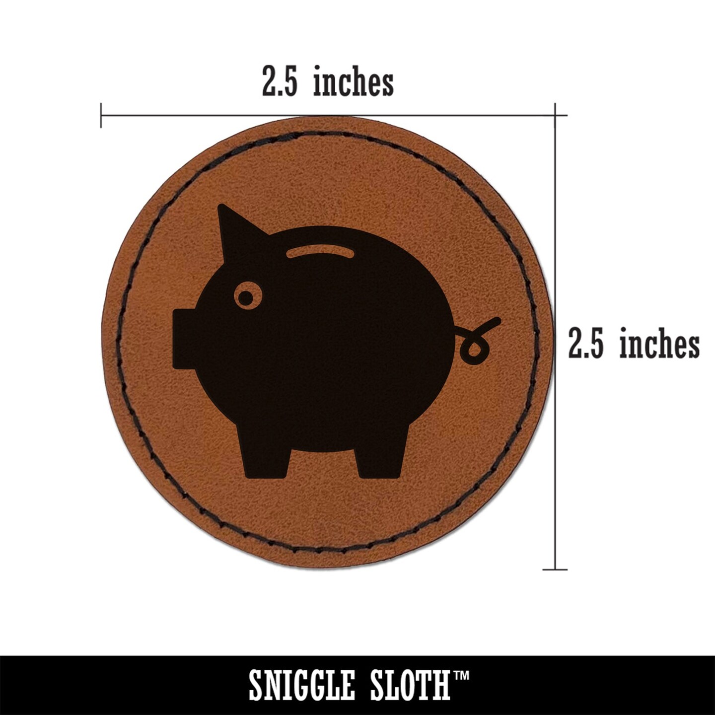 Piggy Bank Solid Round Iron-On Engraved Faux Leather Patch Applique - 2.5"